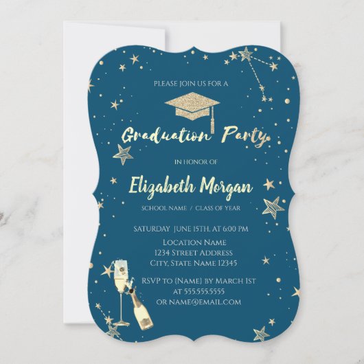 Invitation Gold Stars Parties scintillant Grad Casquette (Devant)