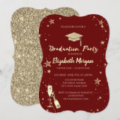 Invitation Gold Stars Parties scintillant Grad Casquette Red (Devant / Derrière)