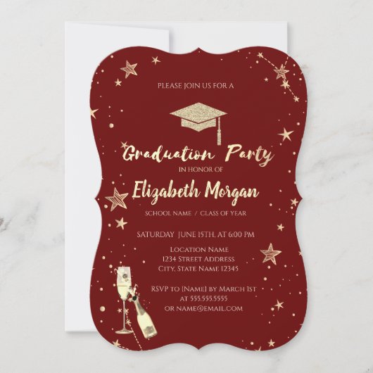 Invitation Gold Stars Parties scintillant Grad Casquette Red (Devant)