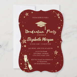 Invitation Gold Stars Parties scintillant Grad Casquette Red
