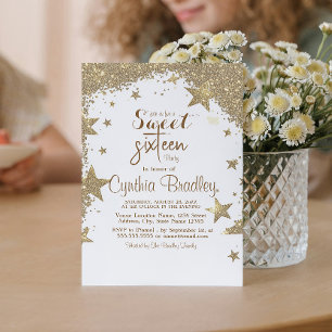 Invitation Gold Stars parties scintillant Sweet sixteen Anniv