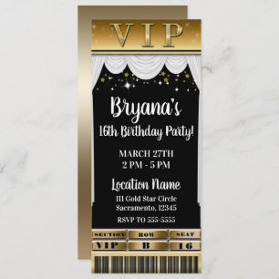 Invitation Gold Stars Rideaux blancs élégante Party VIP Ticke