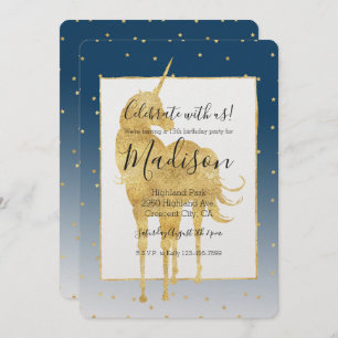 Invitation Gold Stars Sky Shine Bright Unicorn Ombre Annivers