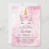 Invitation Gold Stars Turquoise rose Unicorn Anniversaire (Devant)
