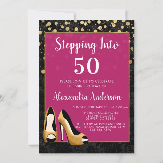 Invitation Gold Stepping dans 50 fête d'anniversaire (Devant)