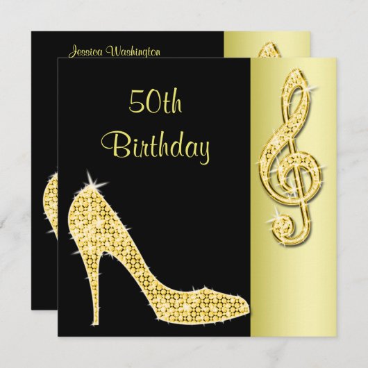Invitation Gold Stiletto & Treble Cleft 50e anniversaire (Devant / Derrière)