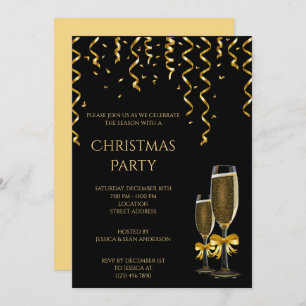 Invitation Gold Streamers & Champagne Christmas