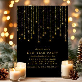 Invitation Gold String Lights Chic Black New Years Eve Party