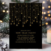 Invitation Gold String Lights Chic Black New Years Eve Party