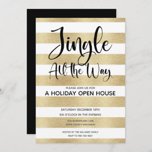 Invitation Gold Stripe Jingle All Way Holiday Open House