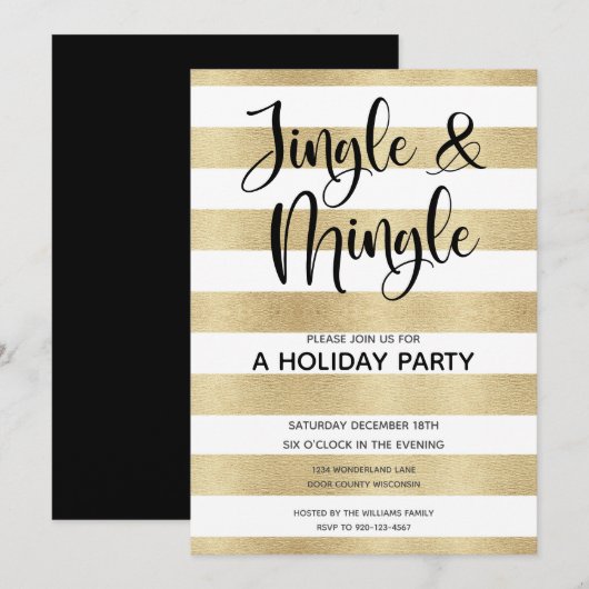 Invitation Gold Stripe Jingle et Mingle Holiday Party (Devant / Derrière)
