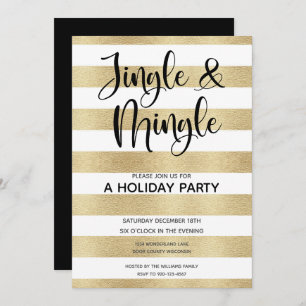 Invitation Gold Stripe Jingle et Mingle Holiday Party