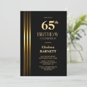 Invitation Gold Striped Black 65th Birthday Party (Debout devant)