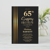 Invitation Gold Striped Black 65th Surprise Birthday Party (Debout devant)