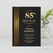 Invitation Gold Striped Black 85th Birthday Party (Debout devant)