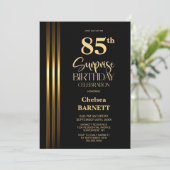 Invitation Gold Striped Black 85th Surprise Birthday Party (Debout devant)