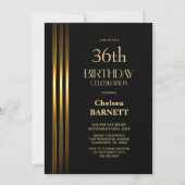 Invitation Gold Striped Black Any Age Birthday Party (Devant)
