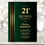 Invitation Gold Striped Black Green 21st Birthday Party<br><div class="desc">Invite your friends and loved ones to your birthday celebration with this modern gold striped black and green 21st birthday party invitation. The customizable text area in this invitation template allows you to include all the necessary details for your special birthday celebration, including the date, time, venue, and RSVP information....</div>