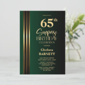 Invitation Gold Striped Black Green 65th Surprise Birthday (Debout devant)