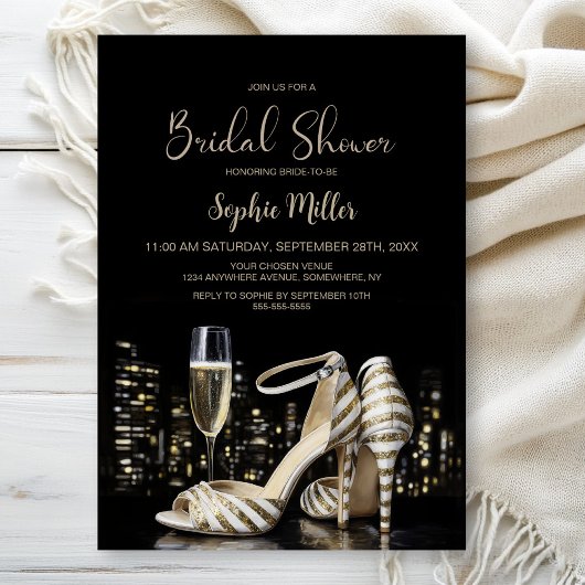 Invitation Gold Striped Stiletto Shoes Bridal Shower