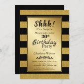 Invitation Gold Striped Surprise 30e anniversaire (Devant / Derrière)
