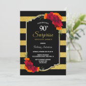 Invitation Gold Striped Surprise 90e anniversaire Diner fête (Debout devant)