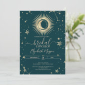 Invitation Gold Sun And Moon Stars Green Bridal Luncheon (Debout devant)