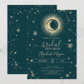 Invitation Gold Sun And Moon Stars Green Bridal Luncheon (Devant / Derrière)