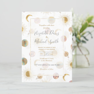 Invitation Gold Sun Moon Planètes Space Illustration blanche
