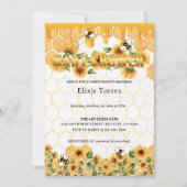 Invitation Gold Sunflower Honeycomb Honeybee Baby shower (Devant)
