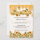 Invitation Gold Sunflower Honeycomb Honeybee Baby shower (Devant)