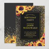 Invitation Gold Sunflowers fête d'anniversaire (Devant / Derrière)