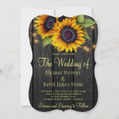 Invitation Gold sunflowers rustic country barn wood wedding (Devant)