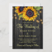 Invitation Gold sunflowers rustic country barn wood wedding (Devant)
