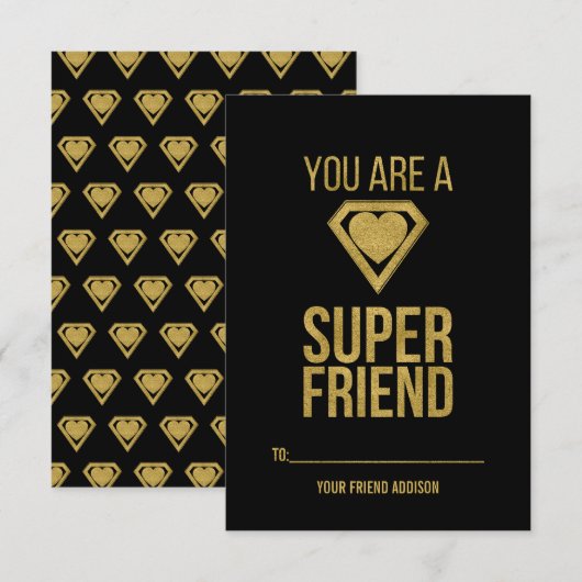 Invitation Gold Superhero Friend Classroom Valentine Card (Devant / Derrière)