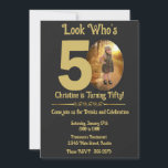 Invitation Gold sur Black avec photo 50th Birthday<br><div class="desc">Célébrez un moment marquant de 50 années extraordinaires avec notre Gold on Black avec Photo 50th Birthday Invitation! La vie est pleine de changements, mais cet anniversaire est une vraie raison de célébrer. Que vous fassiez une grande fête ou un petit rassemblement, notre invitation donne le ton parfait pour un...</div>
