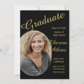 Invitation Gold sur le noir avec la fête de graduation photo (Devant)