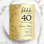 Invitation Gold Surprise 40e anniversaire<br><div class="desc">Gold Surprise 40th Birthday Party Invitation. Design féminin de glam avec accents botaniques et police de script de typographie. Carte invitation florale simple parfaite pour une célébration anniversaire surprise femme élégante. Peut être customisé à n'importe quel âge. Imprimé Zazzle invitations ou télécharger instantanément le modèle numérique.</div>