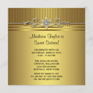 Invitation Gold Sweet 16 Anniversaire