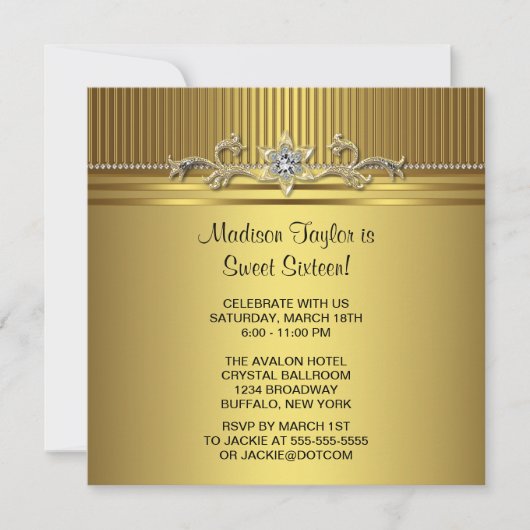Invitation Gold Sweet 16 fête d'anniversaire (Devant)