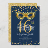 Invitation Gold Sweet 16 Masquerade Party Parties scintillant (Devant / Derrière)