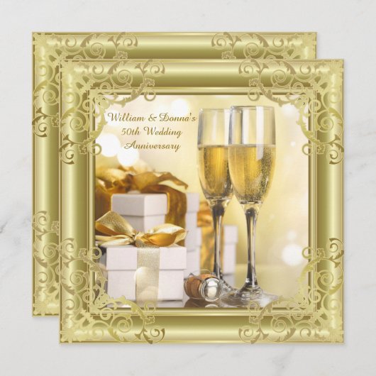 Invitation Gold Swirl 50e Mariage fête d'anniversaire (Devant / Derrière)