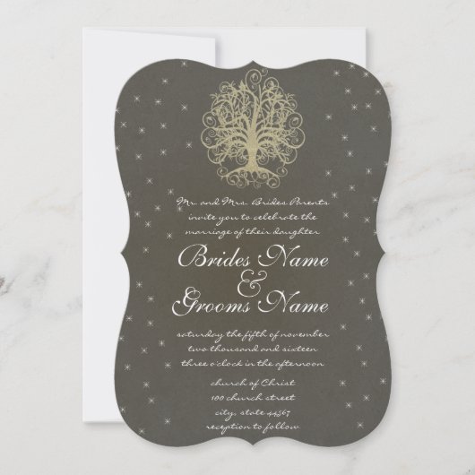 Invitation Gold Swirl Arbre Racines of Love Wedding Invitatio (Devant)