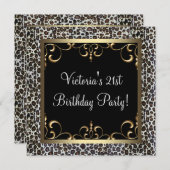 Invitation Gold Swirl Elegant Leopard fête d'anniversaire (Devant / Derrière)