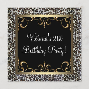 Invitation Gold Swirl Elegant Leopard fête d'anniversaire