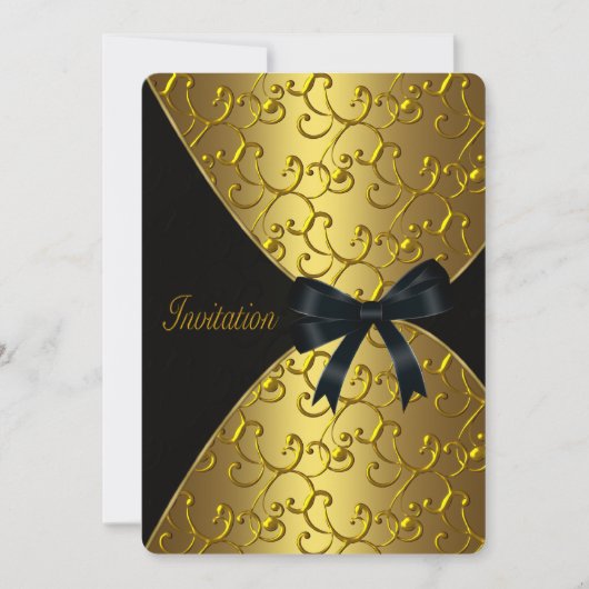 Invitation Gold Swirl fête d'anniversaire (Devant)