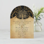 Invitation Gold Swirl Tree Gold & Black Metallic Mariage (Debout devant)