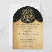Invitation Gold Swirl Tree Gold & Black Metallic Mariage (Devant)