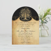 Invitation Gold Swirl Tree Gold & Black Metallic Mariage (Debout devant)