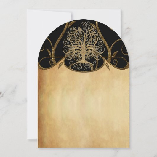 Invitation Gold Swirl Tree Gold & Black Metallic Mariage (Dos)